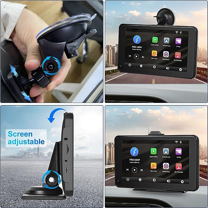 Portable Car Stereo Wireless Apple Carplay Android Auto, 7 Inch IPS Touchscreen Car Radio in Dash Navigation Unit Player with BT, FM Transmitter, Voice Control, AUX, TF