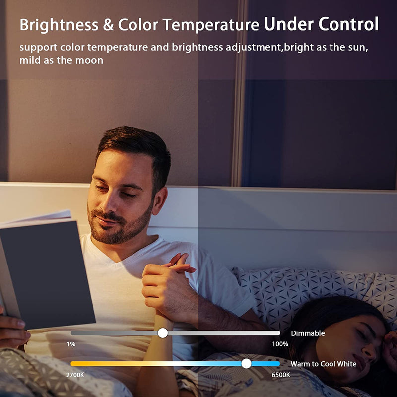 Smart Light Bulbs,Wi-Fi LED Lights,Multi-Colored and Warm to Cool White,Works with Alexa,Google Assistant and Siri,No Hub Required,1 Pack,A19 E26/E27,9W